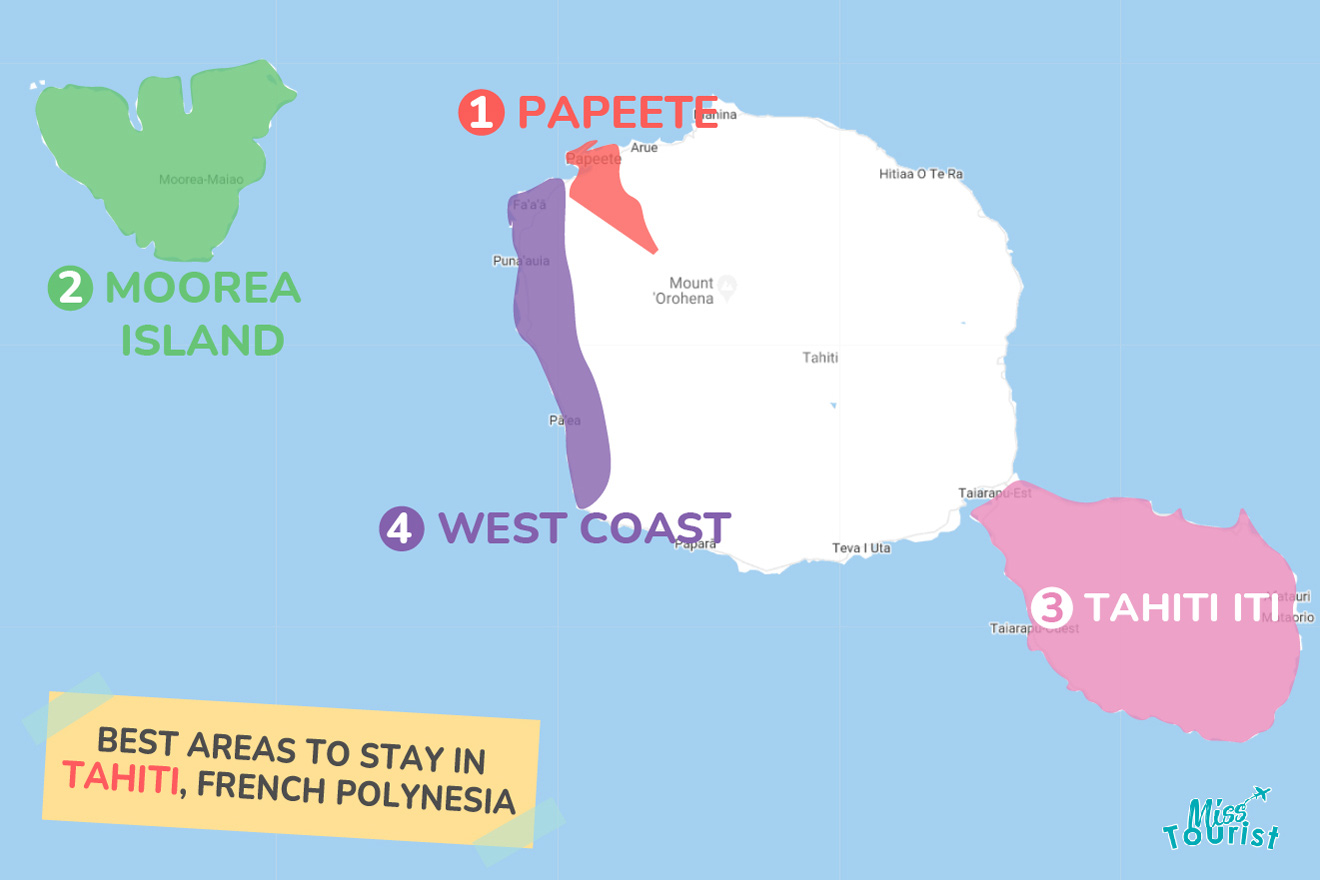 Map of best places to stay Tahiti